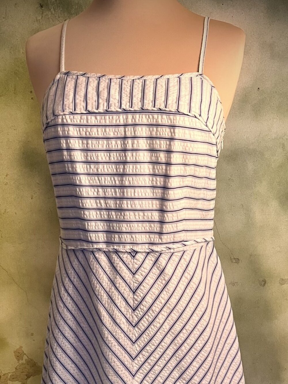 Tommy Hilfiger Petite 6P Blue White Striped Seersucker Fit & Flare Dress
